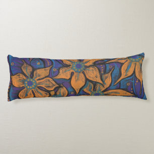 Golden Flowers Abstract Floral Art Pastel Painting Body Cushion