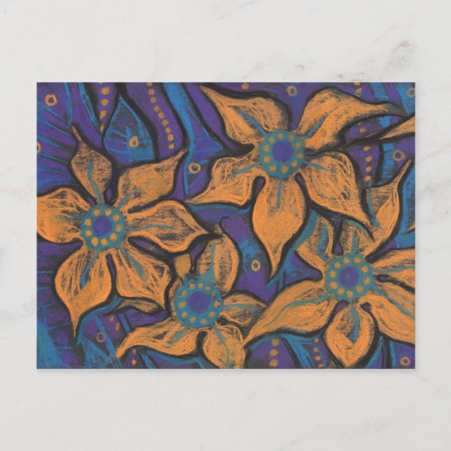 Golden Flowers Abstract Floral Art Pastel Painting Postcard (Front)