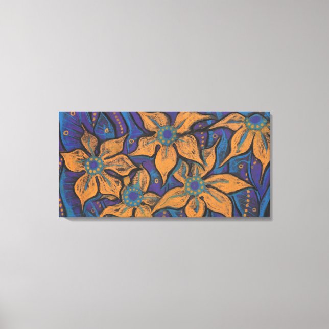 Golden Flowers, abstract floral art, purple orange Canvas Print (Front)