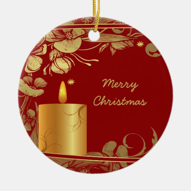 Golden flowers and candle Christmas ornament (Front)