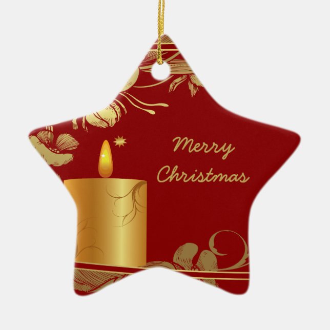 Golden flowers and candle Christmas ornament (Front)