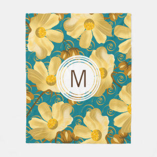 Golden Flowers and Pods Custom Monogram Fleece Blanket