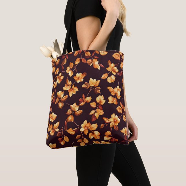 Golden Flowers Autumn Pattern Tote Bag (Close Up)