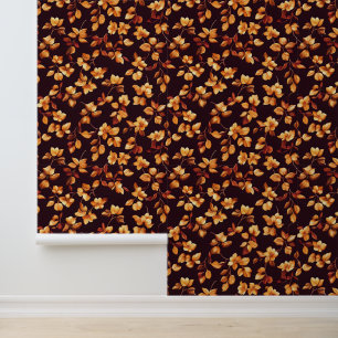 Golden Flowers Autumn Pattern Wallpaper