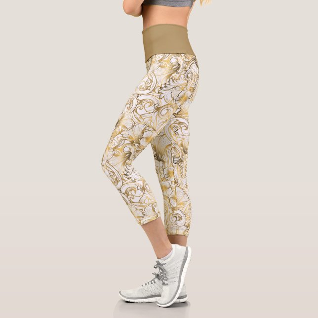 Golden Flowers Capri Leggings (Left)
