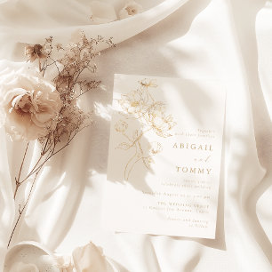 Golden Flowers Classic Modern Wedding Invitation