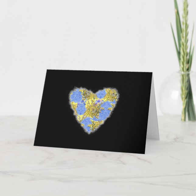 Golden Flowers Heart Valentine Love Romance Holiday Card (Front)
