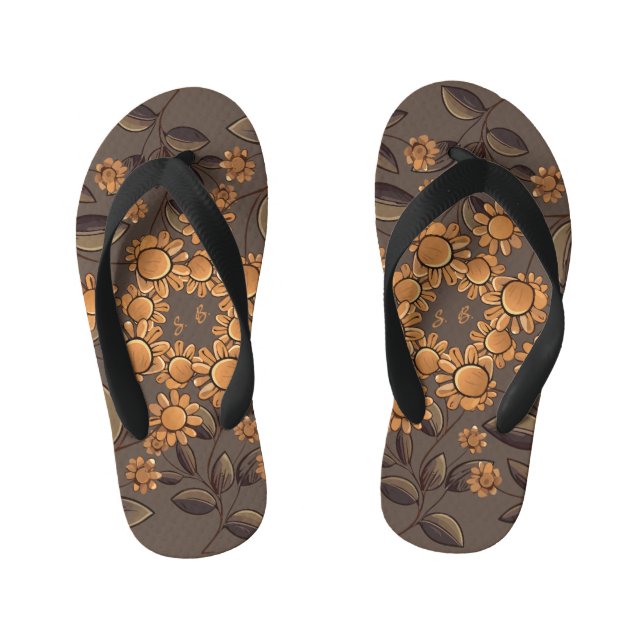 Golden Flowers Kid's Flip Flops (Footbed)