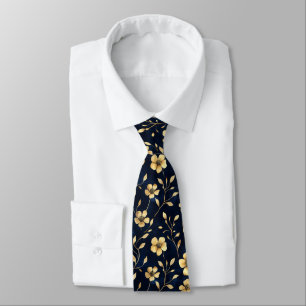 Golden Flowers Navy Pattern Tie