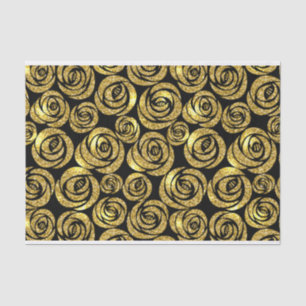 Golden Flowers on Black Background Tissue Paper
