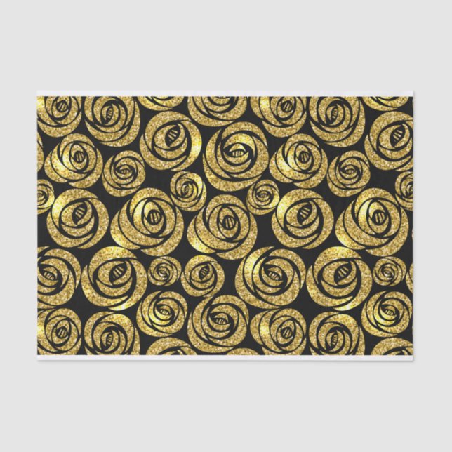 Golden Flowers on Black Background Tissue Paper (Front)