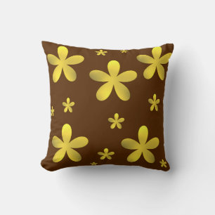 golden flowers on brown background cushion