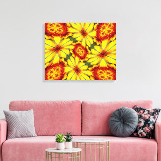 Golden Flowers Pattern Canvas Print