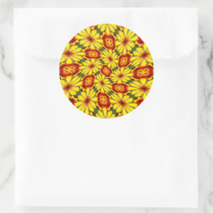 Golden Flowers Pattern Classic Round Sticker