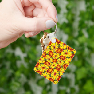 Golden Flowers Pattern Key Ring