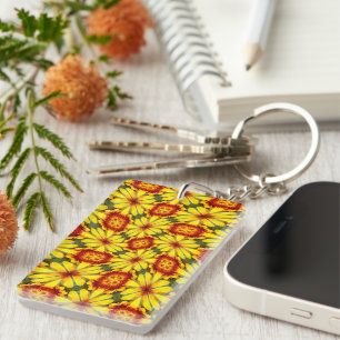 Golden Flowers Pattern Key Ring