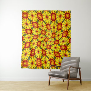 Golden Flowers Pattern Tapestry