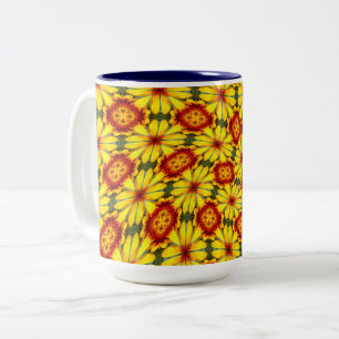 Golden Flowers Pattern Two-Tone Coffee Mug