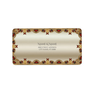 Golden Flowers Red Gemstone Address Label