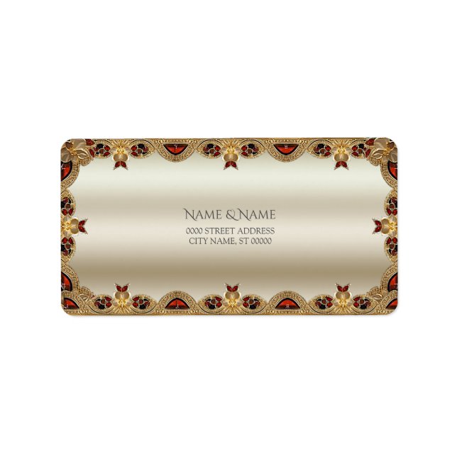 Golden Flowers Red Gemstone Address Label (Front)