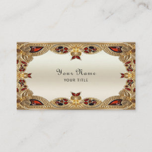 Golden Flowers Red Gemstone Business Card