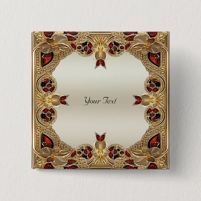 Golden Flowers Red Gemstone Button (Front)