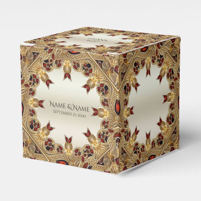 Golden Flowers Red Gemstone Favour Box (Front Side)