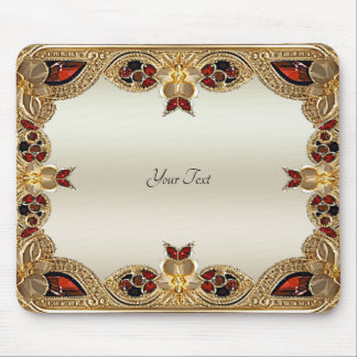 Golden Flowers Red Gemstone Mousepad