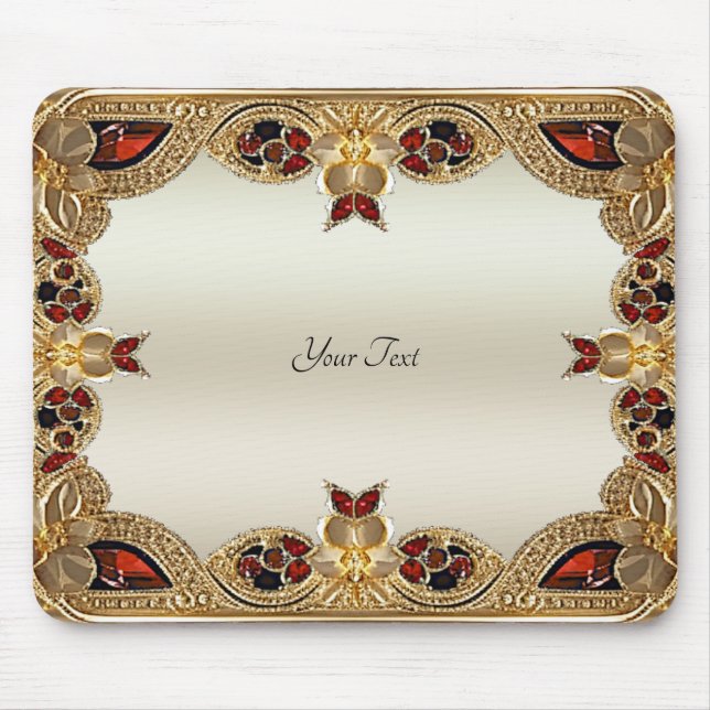 Golden Flowers Red Gemstone Mousepad (Front)