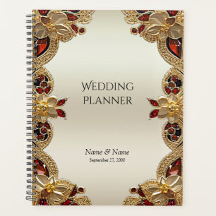 Golden Flowers Red Gemstone Planner