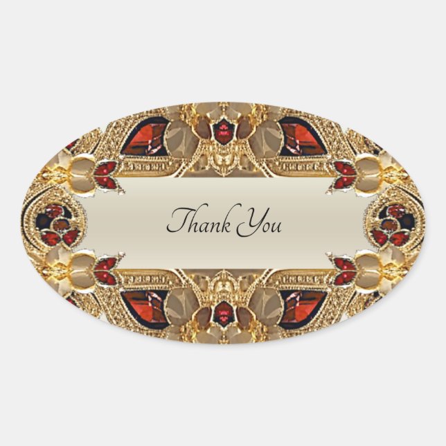 Golden Flowers Red Gemstone Seal Sticker (Front)