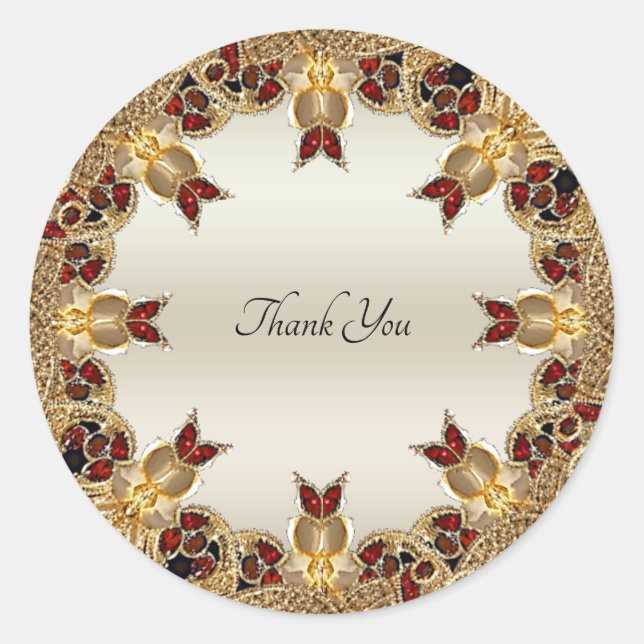 Golden Flowers Red Gemstone Seal Sticker (Front)