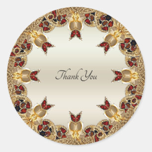 Golden Flowers Red Gemstone Seal Sticker