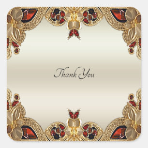 Golden Flowers Red Gemstone Seal Sticker