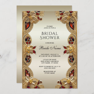 Golden Flowers Red Gemstone Splendour Bridal Showe Invitation
