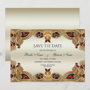 Golden Flowers Red Gemstone Splendour Save The Dat Date