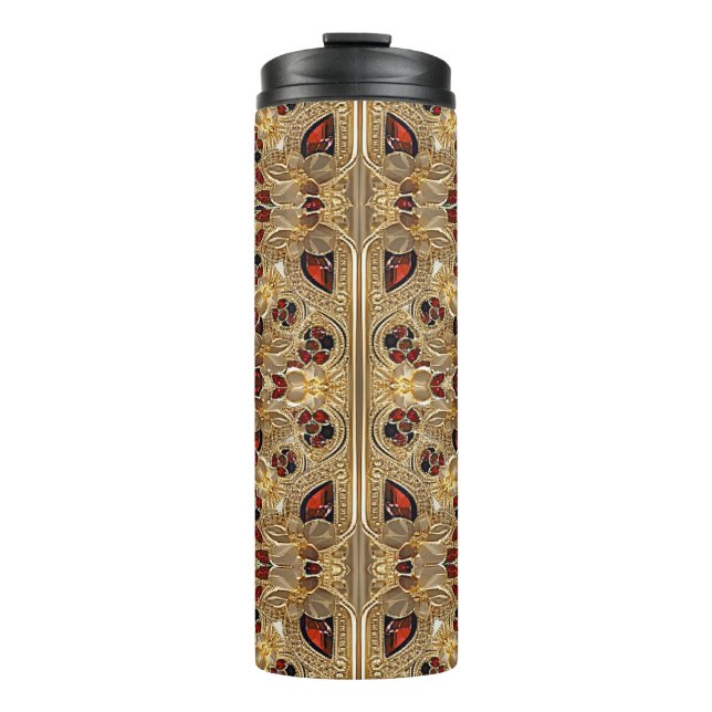 Golden Flowers Red Gemstone Thermal Tumbler (Front)