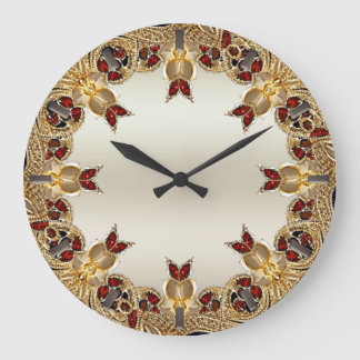Golden Flowers Red Gemstone Wall Clock
