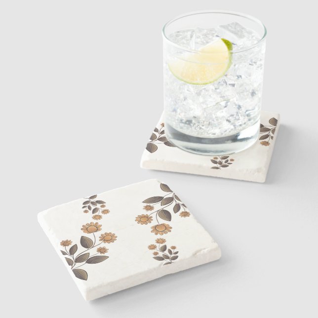 Golden Flowers Stone Coaster (Side)