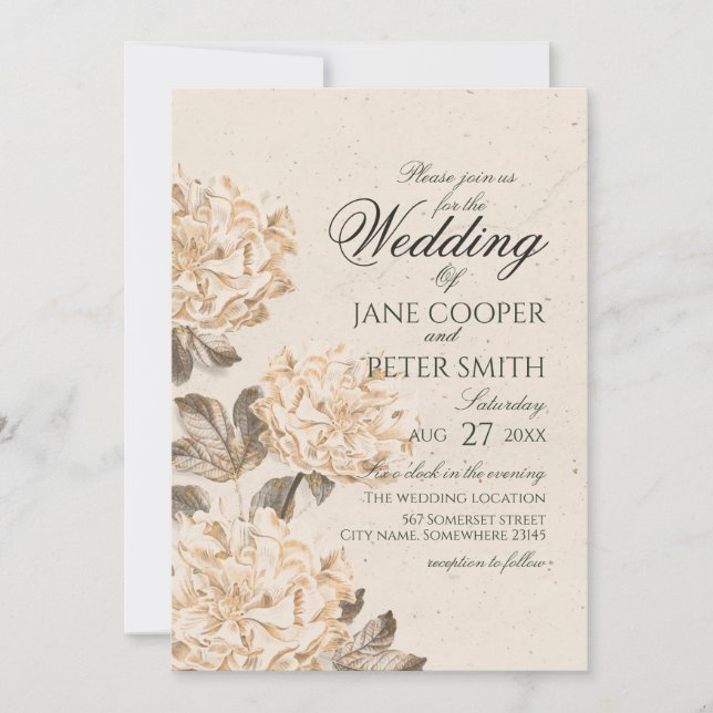 Golden flowers Wedding Invitation (Front)
