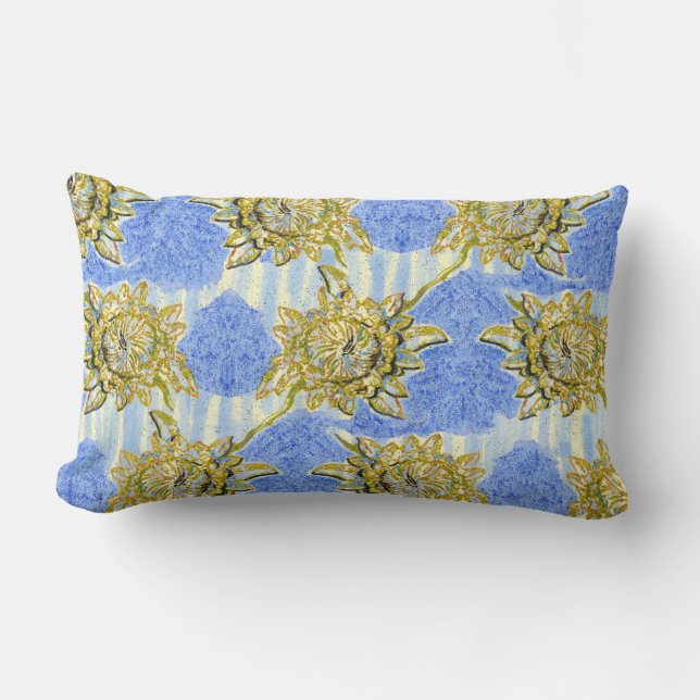 Golden Flowers with Stripes by Alexandra Cook Lumbar Cushion (Front)