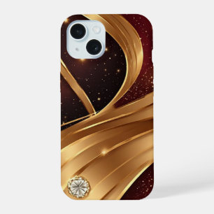 Golden Flowing Curves With Rich Red Ornament iPhone 15 Case