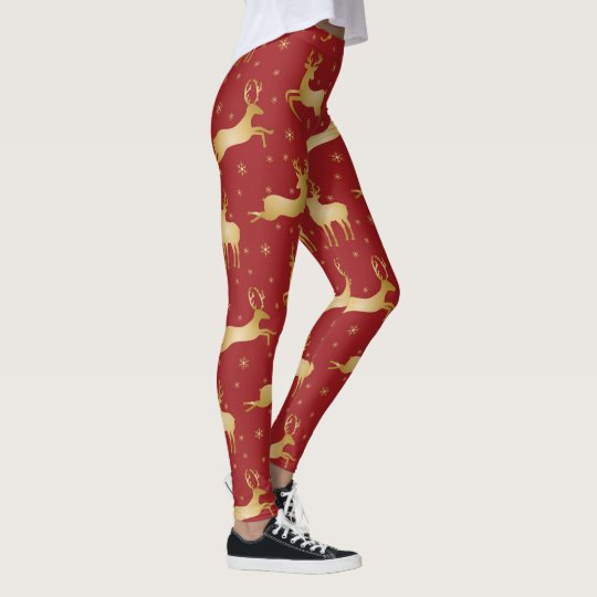 Golden flying reindeer pattern leggings