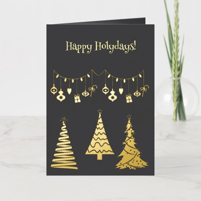 Golden Foil Christmas Trees Simple Elegant  Foil Greeting Card (Front)