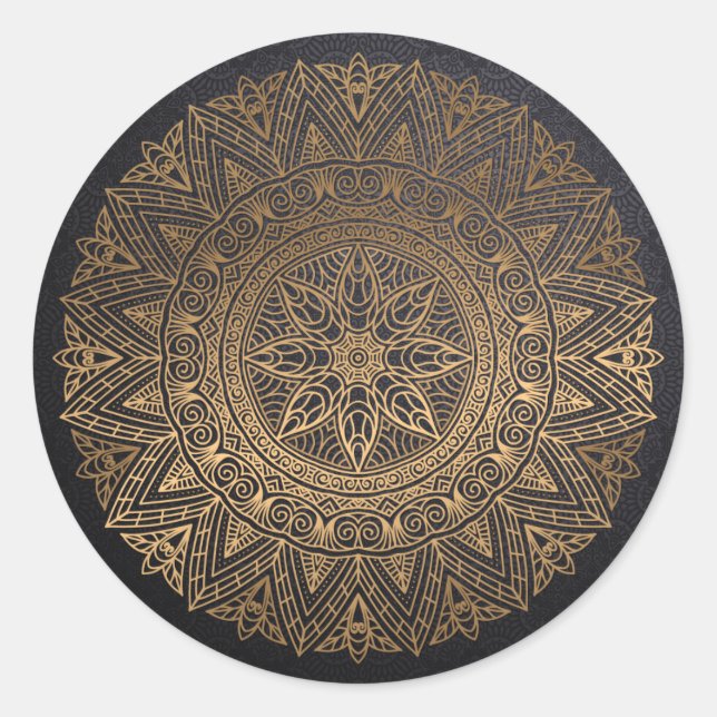 Golden Foil Floral Decorative Classic Round Sticker (Front)