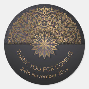 Golden Foil Floral Decorative Classic Round Sticker