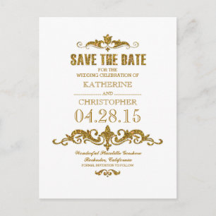 golden foil glitter - confetti save the date announcement postcard
