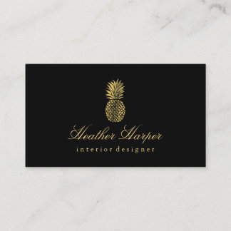 Golden Foil Pineapple Script Business Card Black