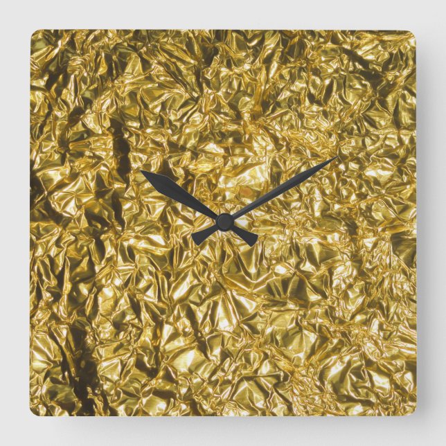 Golden Foil Square Wall Clock (Front)