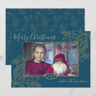 Golden Foil Winter Berries Photo Invitation